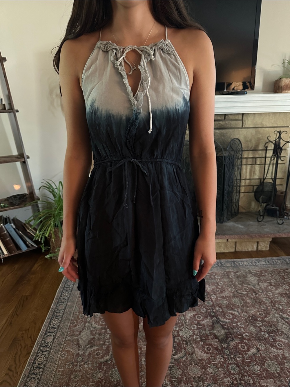 Gypsy 05 Ombre Halter Mini Dress - Black & Gray